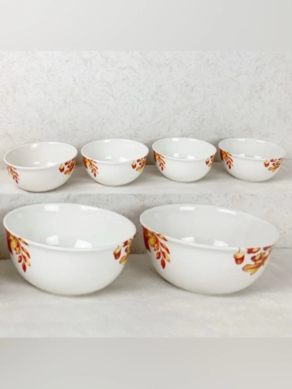 Royal Norfolk 6 Autumn Fall Leaves Acorns Soup Cereal Bowls Thanksgiving Boho